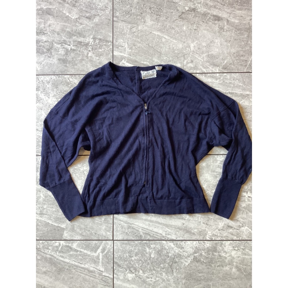 Field Flower Anthropologie Navy Blue Zip Front Button Back Cardigan Sweater S